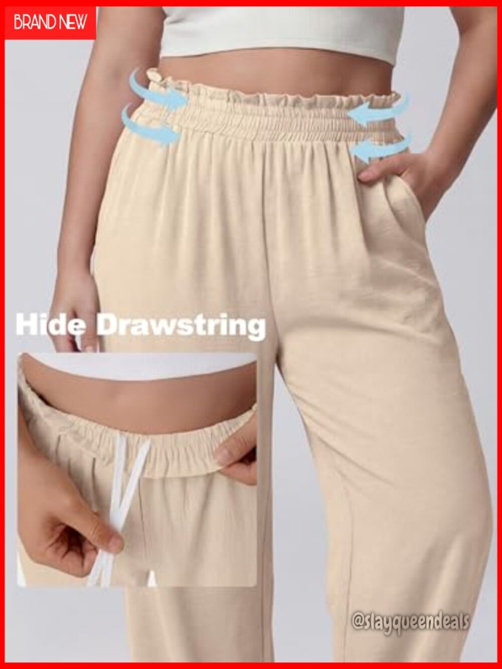 Plus Size Wide Leg Palazzo Pants Elastic High Waist with Pockets - Picture 4 of 7